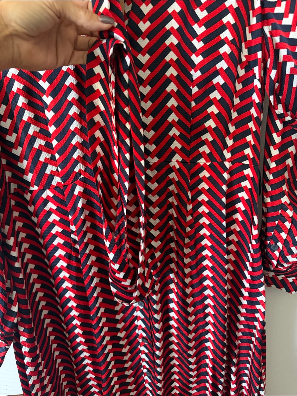 Boden Red, White and Navy Chevron Midi Shirt Dress sz 12 NWT! - Picture 4 of 6